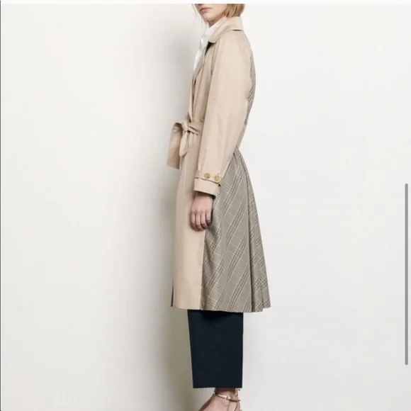 Sandro “Victory” Classic Trench Coat NWT with Plaid Back Detail Medium 40 - Picture 9 of 17